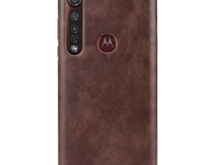 Mototola Moto G8 Plus Litchi Grain Læderbetrukket Plastik Cover - Brun Cheap