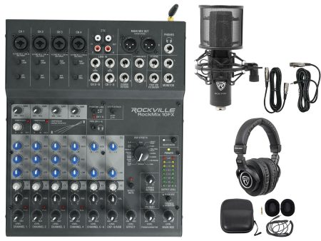 Rockville ROCKMIX 10FX 10 Channel Mixer USB Recording Interface+Mic+Headphones Discount