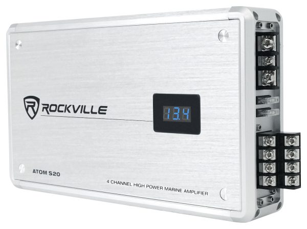 Rockville ATOM S20 Marine Bluetooth Amplifier 1600w 4 Channel Volt Meter+PA Mic Online Hot Sale