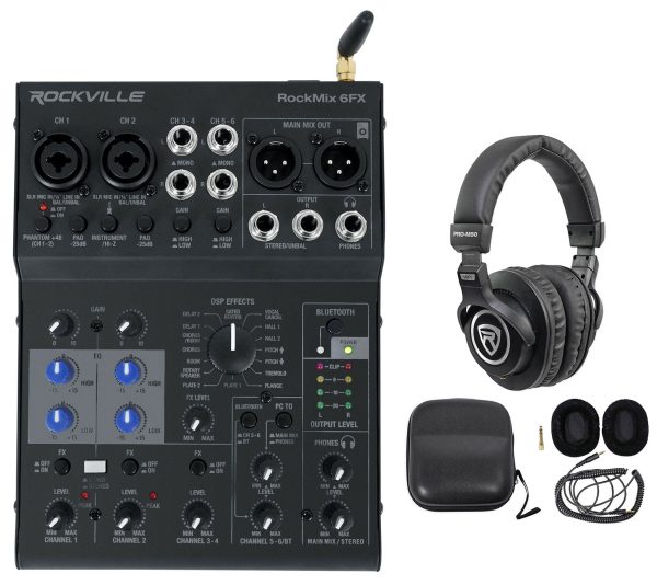 Rockville ROCKMIX 6FX 6 Channel Mixer USB Recording Interface+Effects+Headphones Sale