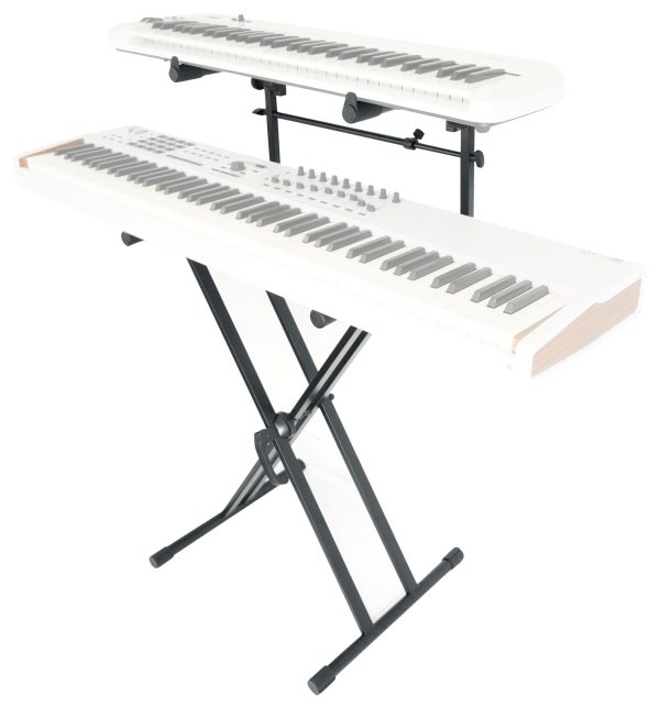 Rockville RKS42X 2-Tier Double X Keyboard Stand, Quick Release, Adjustable Top Tier For Discount