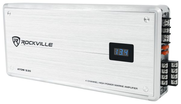 Rockville ATOM S30 Marine Amplifier 2400w 4 Channel Amp w Volt Meter+PA Mic Cheap