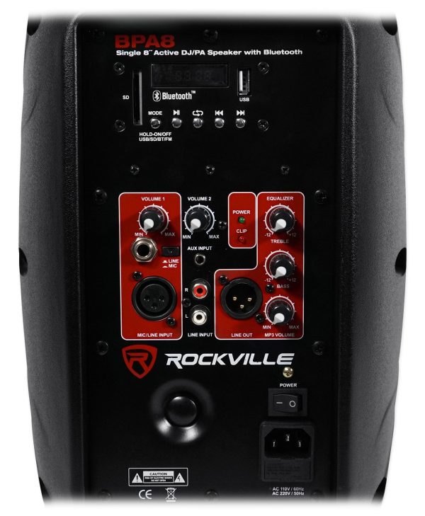 Rockville BPA8 8 inch Professional Powered Active 300w DJ PA Speaker w Bluetooth Fashion