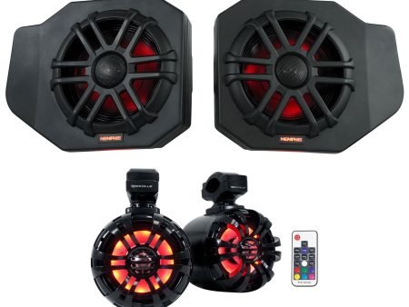 Pair Memphis RNGR65FE Speakers+Pods+LED Tower Speakers For 2018+ Polaris Ranger For Cheap