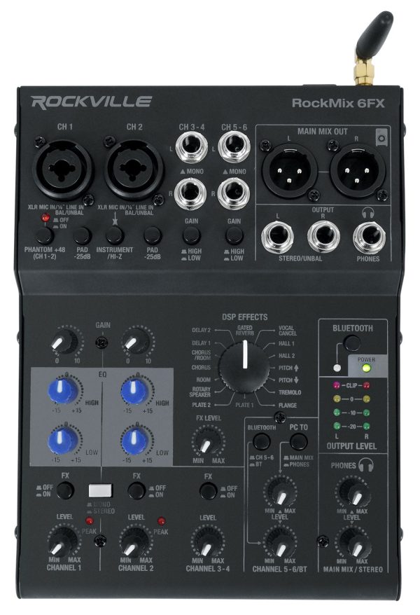 Rockville ROCKMIX 6FX 6 Channel Mixer USB Computer Recording Interface+Effects Cheap