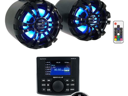 Rockville RGHR-ZA 4 Zone Marine Bluetooth Stereo+2) Black LED Wakeboard Speakers Online Sale