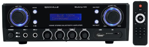 Rockville BLUAMP 100 Home Stereo Bluetooth Amplifier with USB Mic Input+RCA Out Cheap