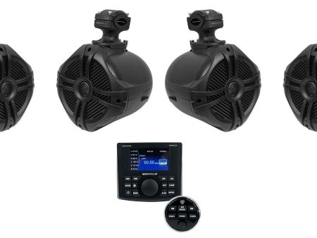 Rockville RGHR-ZA 4 Zone Marine Bluetooth Receiver+Black 6.5  Wakeboard Speakers Supply