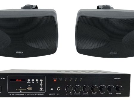 2 Rockville WET-44 PRO Dual 4  4-Way Swivel 70V Commercial Speakers in Black+Amp Online Sale