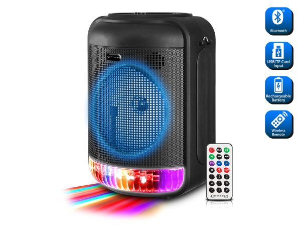 Technical Pro LIT8 Portable 8  Bluetooth LED Party Speaker w Strap+Wireless Link Sale