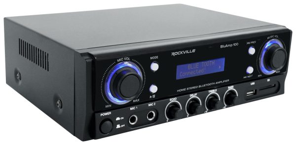 Rockville BLUAMP 100 Home Stereo Bluetooth Amplifier with USB Mic Input+RCA Out Cheap