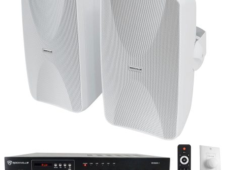 Rockville Commercial Amplifier+(2) White 6.5  4-Way Swivel Speakers+Wall Control Online Sale