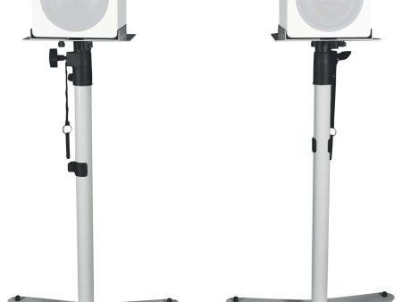 Pair Rockville RVSM5 White Adjustable Studio Monitor Bookshelf Speaker Stands For Discount