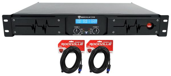 Rockville D12 5000w Peak 1400w RMS 2 Channel Power Amplifier Pro DJ Amp+Cables Discount