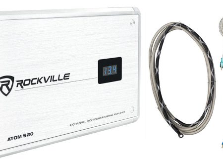 Rockville ATOM S20 1600w 4-Channel Marine Bluetooth Amplifier+PA Mic+Amp Kit Online Sale