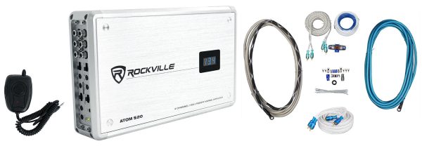 Rockville ATOM S20 1600w 4-Channel Marine Bluetooth Amplifier+PA Mic+Amp Kit Online Sale